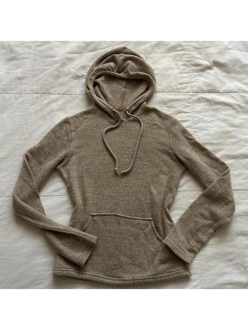Forever 21 Y2K paper tag vintage tan brown knit hoodie with kangaroo pocket